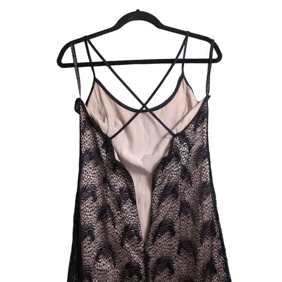 Jessica McClintock Black Nude Lace Criss Cross Back Maxi Slip Dress Vintage 12 - Picture 6 of 9
